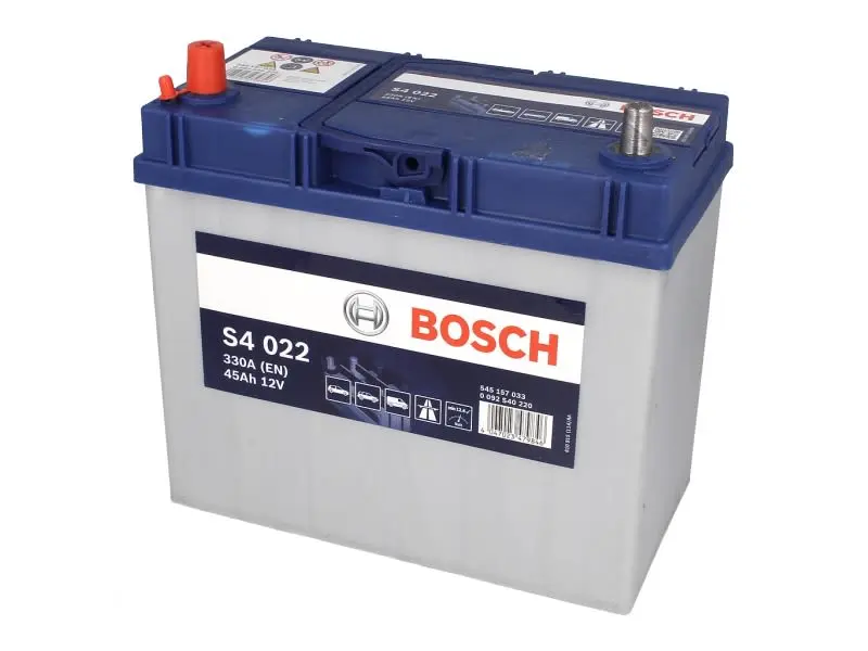 Akumulator BOSCH 12V 45Ah/330A S4 (L+) 238x129x227 B01 - stopka o wysokości 10,5 mm (rozruchowy) – 0 092 S40 220