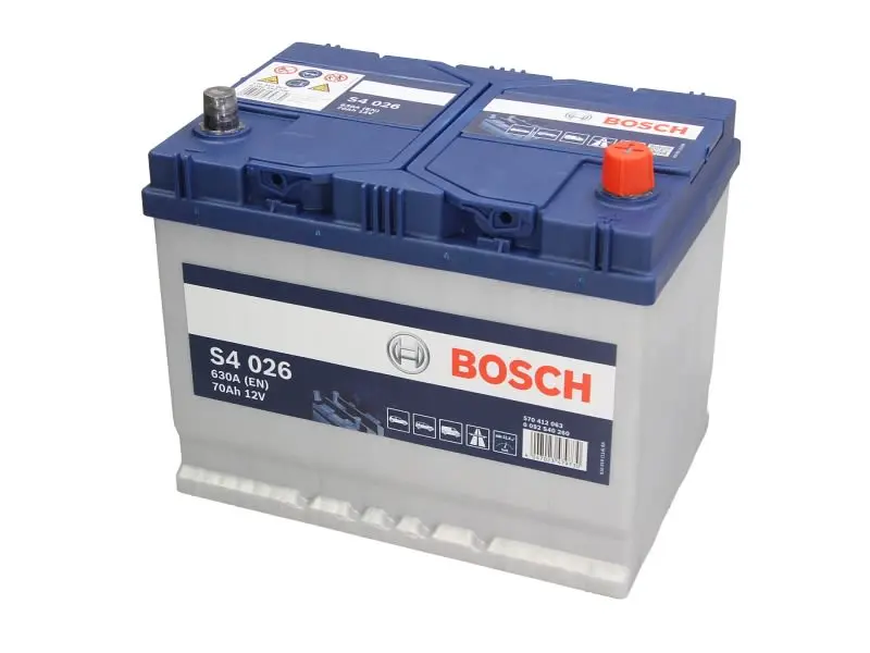 Akumulator BOSCH 12V 70Ah/630A S4 (P+ biegun standardowy) 260x173x225 B13 - stopka o wysokości 10,5 mm (rozruchowy) – 0 092 S40 260