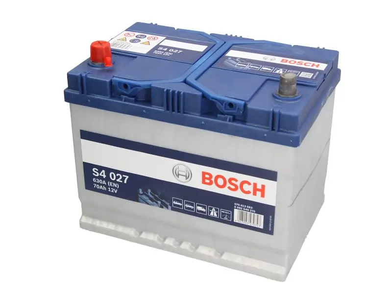 Akumulator BOSCH 12V 70Ah/630A S4 (L+ biegun standardowy) 260x173x225 B13 - stopka o wysokości 10,5 mm (rozruchowy) – 0 092 S40 270