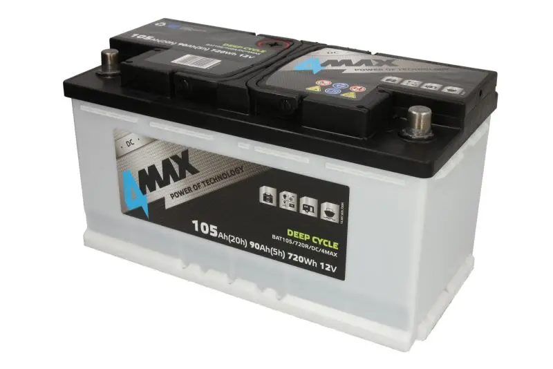 Akumulator 4MAX 12V 105Ah DEEP-CYCLE (P+ biegun standardowy) 353x175x190 B13 - stopka o wysokości 10,5 mm (głębokiego rozładowania) – BAT105/720R/DC/4MAX