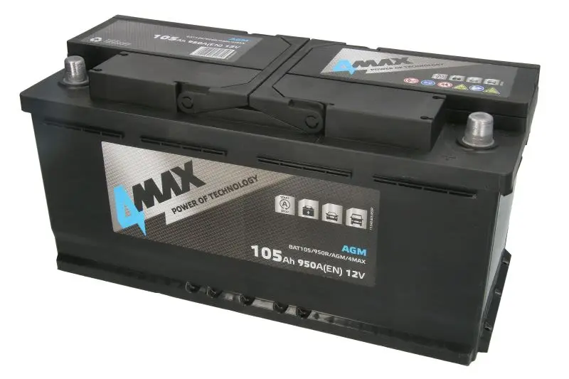 Akumulator 4MAX 12V 105Ah/950A START&STOP AGM (P+ biegun standardowy) 394x175x190 B13 (agm/rozruchowy) – BAT105/950R/AGM/4MAX
