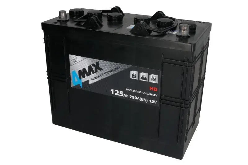 Akumulator 12V 125Ah/750A HD (P+ Biegun standardowy) 349x175x290 B00 - brak stopki mocującej (Rozruchowy) 4MAX – BAT125/750R/HD/4MAX