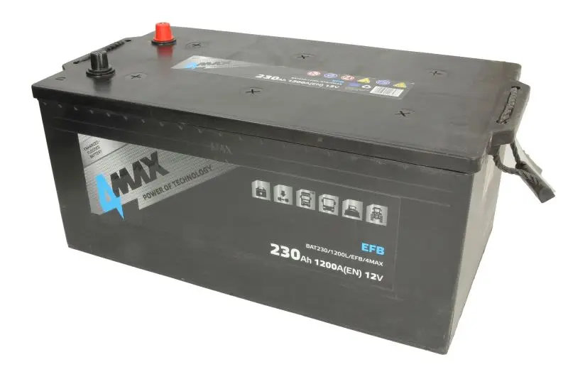 Akumulator 12V 230Ah/1200A EFB oś tylna (L+ Biegun standardowy) 513x276x242 B00 - brak stopki mocującej (Rozruchowy) 4MAX – BAT230/1200L/EFB/4MAX