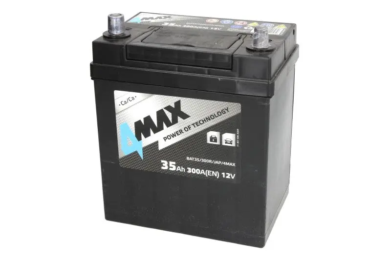 Akumulator 4MAX 12V 35Ah/300A (P+ biegun cienki (pojazdy japońskie) + biegun standardowy) 178x127x227 B00 - brak stopki mocującej (rozruchowy) – BAT35/300R/JAP/4MAX