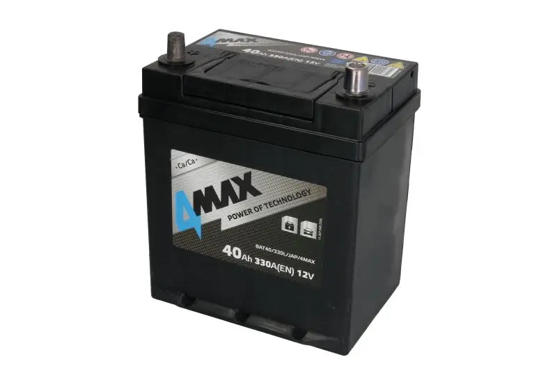 Akumulator 4MAX 12V 40Ah/330A (L+ biegun cienki (pojazdy japońskie) + biegun standardowy) 187x140x225 B01 - stopka o wysokości 10,5 mm (rozruchowy) – BAT40/330L/JAP/4MAX