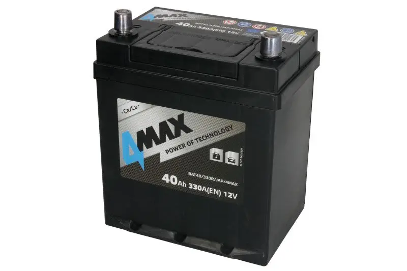 Akumulator 4MAX 12V 40Ah/330A (P+ biegun cienki (pojazdy japońskie) + biegun standardowy) 187x140x225 B01 - stopka o wysokości 10,5 mm (rozruchowy) – BAT40/330R/JAP/4MAX
