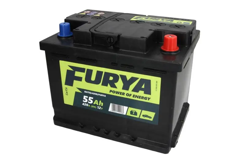 Akumulator FURYA 12V 55Ah/420A (P+ biegun standardowy) 242x175x190 B13 - stopka o wysokości 10,5 mm (rozruchowy) – BAT55/420R/FURYA