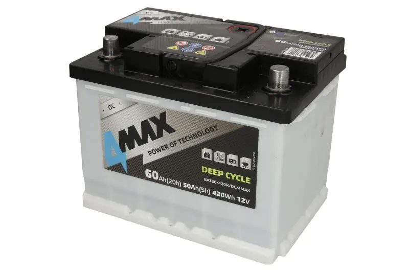 Akumulator 4MAX 12V 60Ah DEEP-CYCLE (P+ biegun standardowy) 242x175x190 B13 - stopka o wysokości 10,5 mm (głębokiego rozładowania) – BAT60/420R/DC/4MAX