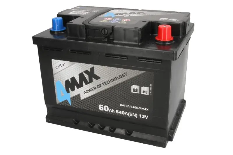 Akumulator 4MAX 12V 60Ah/540A (P+ biegun standardowy) 242x175x190 B13 - stopka o wysokości 10,5 mm (rozruchowy) – BAT60/540R/4MAX