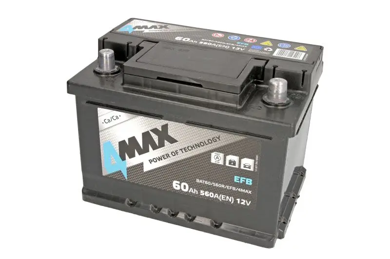 Akumulator 4MAX 12V 60Ah/560A START&STOP EFB (P+ biegun standardowy) 242x175x175 B13 - stopka o wysokości 10,5 mm (efb/rozruchowy) – BAT60/560R/EFB/4MAX