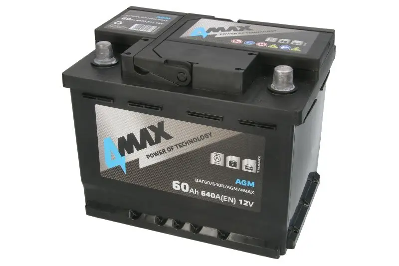 Akumulator 4MAX 12V 60Ah/640A START&STOP AGM (P+ biegun standardowy) 243x177x190 B13 (agm/rozruchowy) – BAT60/640R/AGM/4MAX