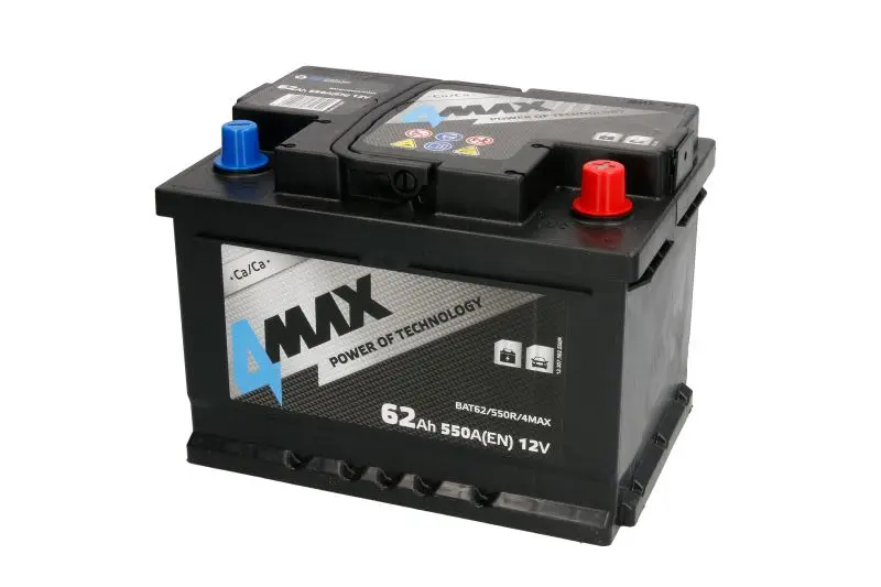 Akumulator 4MAX 12V 62Ah/550A (P+ biegun standardowy) 242x175x175 B13 - stopka o wysokości 10,5 mm (rozruchowy) – BAT62/550R/4MAX