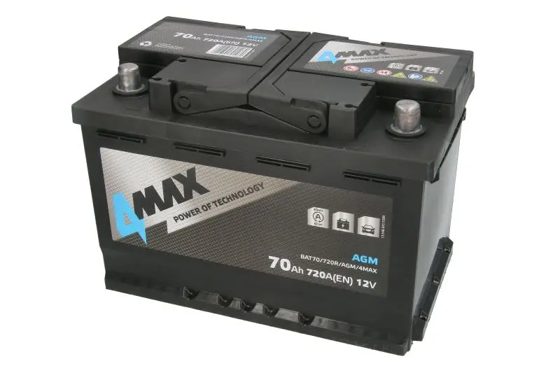 Akumulator 4MAX 12V 70Ah/720A START&STOP AGM (P+ biegun standardowy) 277x175x190 B13 - stopka o wysokości 10,5 mm (agm/rozruchowy) – BAT70/720R/AGM/4MAX