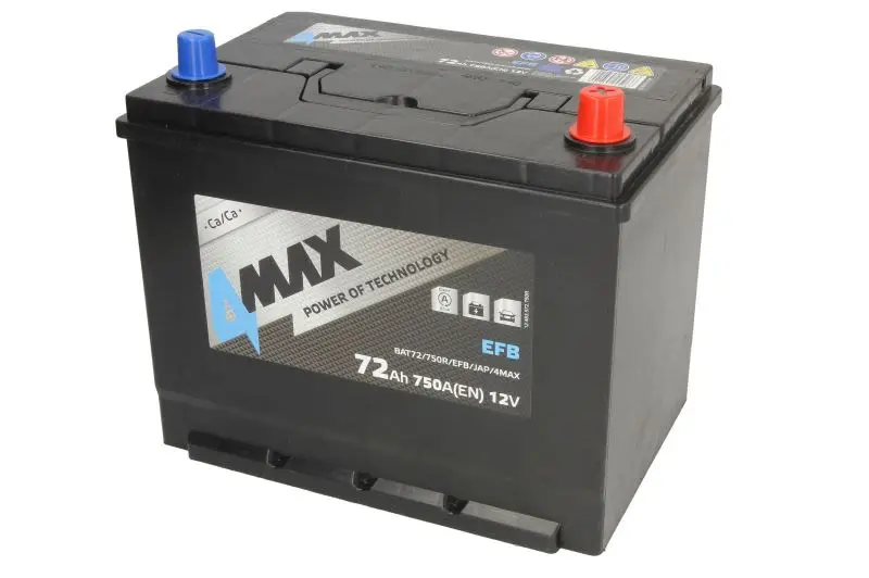 Akumulator 4MAX 12V 72Ah/750A START&STOP EFB (P+ biegun standardowy) 261x175x227 B01 - stopka o wysokości 10,5 mm (efb/rozruchowy) – BAT72/750R/EFB/JAP/4MAX