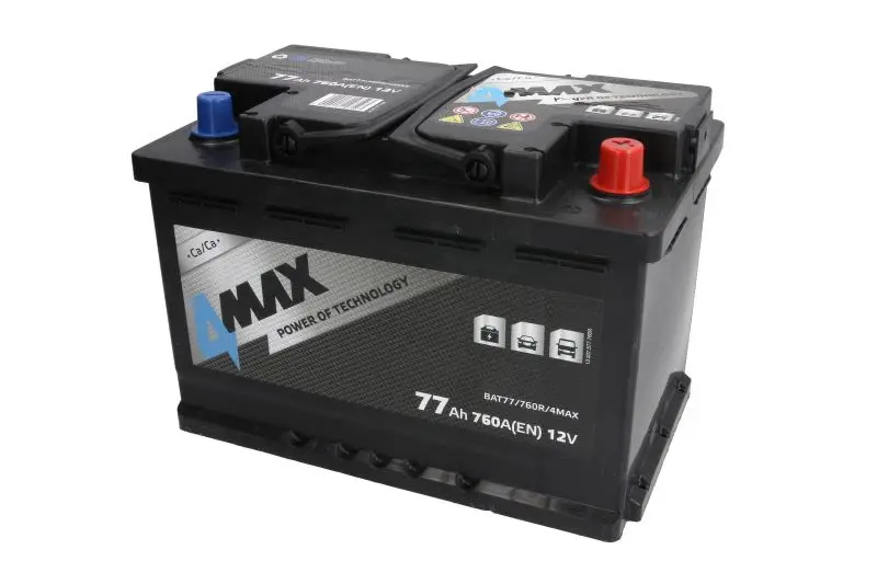 Akumulator 4MAX 12V 77Ah/760A (P+ biegun standardowy) 278x175x190 B13 - stopka o wysokości 10,5 mm (rozruchowy) – BAT77/760R/4MAX