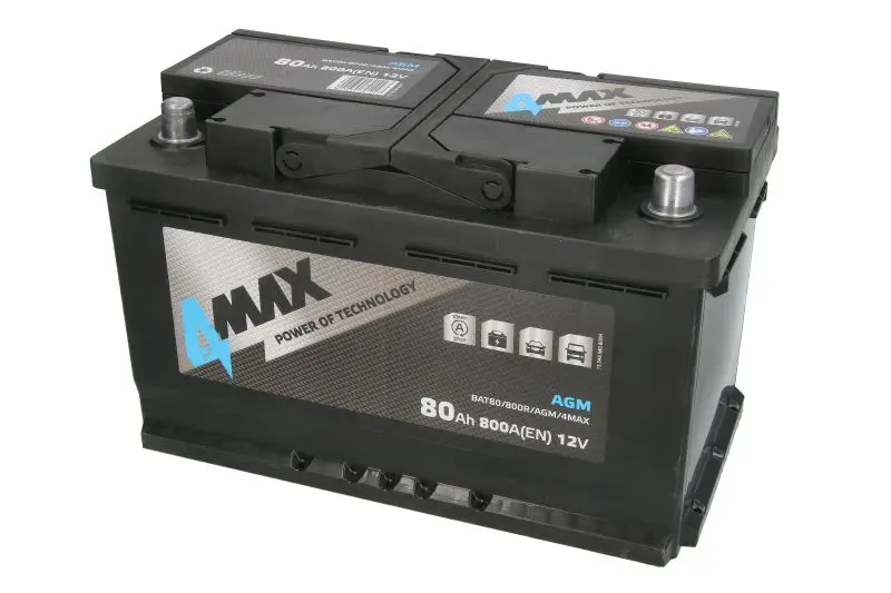 Akumulator 4MAX 12V 80Ah/800A START&STOP AGM (P+ biegun standardowy) 315x175x190 B13 (agm/rozruchowy) – BAT80/800R/AGM/4MAX