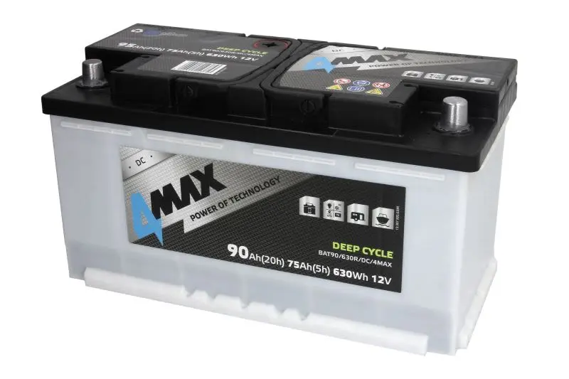 Akumulator 4MAX 12V 90Ah DEEP-CYCLE (P+ biegun standardowy) 353x175x190 B13 - stopka o wysokości 10,5 mm (głębokiego rozładowania) – BAT90/630R/DC/4MAX