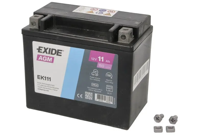 Akumulator EXIDE 12V 11Ah/150A AGM (L+ biegun standardowy) 150x90x130 B00 - brak stopki mocującej (agm) – EK111