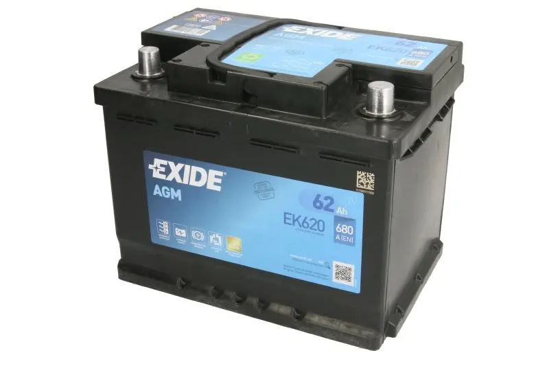 Akumulator EXIDE 12V 62Ah/680A AGM (P+ biegun standardowy) 242x175x190 B13 - stopka o wysokości 10,5 mm (agm) – EK620