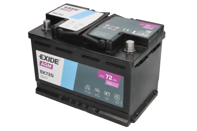 Akumulator EXIDE 12V 72Ah/760A AGM (P+ biegun standardowy) 278x175x190 B13 - stopka o wysokości 10,5 mm (agm) – EK720
