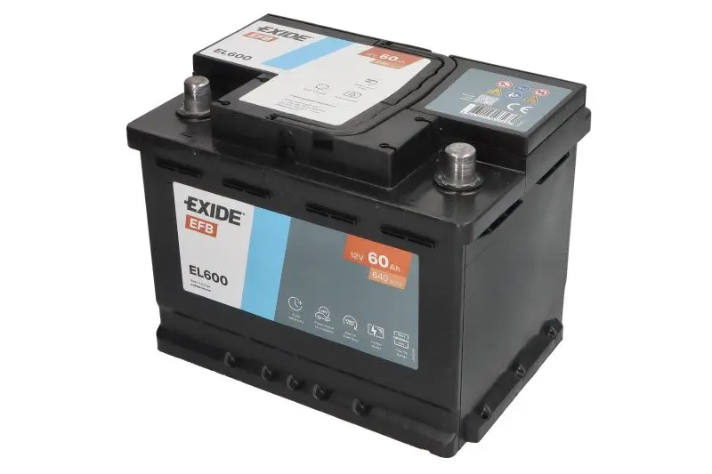 Akumulator EXIDE 12V 60Ah/640A START&STOP EFB (P+ biegun standardowy) 242x175x190 B13 - stopka o wysokości 10,5 mm (efb) – EL600