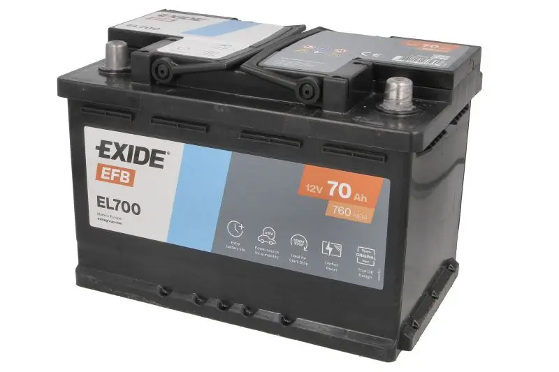 Akumulator EXIDE 12V 70Ah/760A START&STOP EFB (P+ biegun standardowy) 278x175x190 B13 - stopka o wysokości 10,5 mm (efb) – EL700