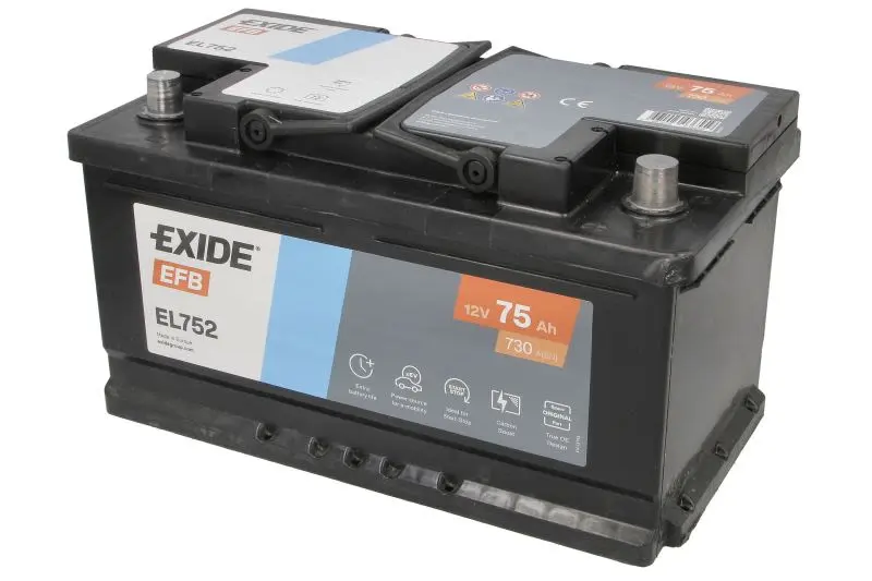 Akumulator EXIDE 12V 75Ah/730A START&STOP EFB (P+ biegun standardowy) 315x175x175 B13 - stopka o wysokości 10,5 mm (efb) – EL752