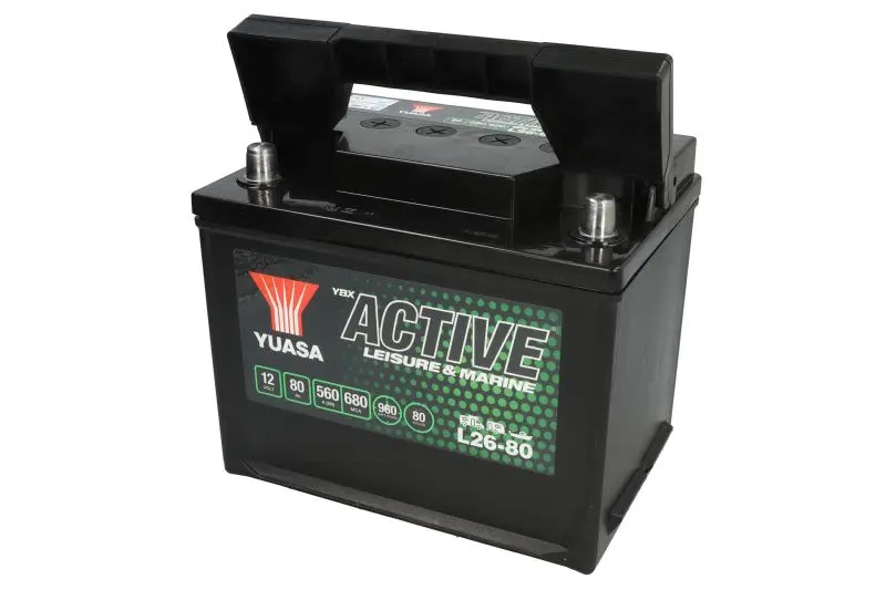 Akumulator YUASA 12V 80Ah/560A Active Leisure & Marine (L+ biegun standardowy) 260x174x225 B9 - stopka o wysokości 29 mm (głębokiego rozładowania/rozruchowo-zasilający) – L26-80