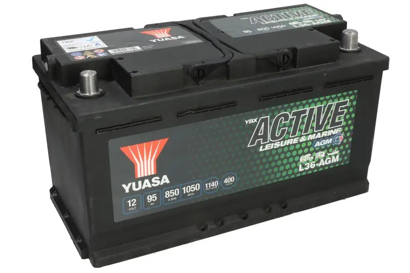 Akumulator YUASA 12V 95Ah/850A Active Leisure & Marine AGM (P+ biegun standardowy) 353x175x190 B03 - stopka o wysokości 10,5 mm (agm/głębokiego rozładowania/rozruchowo-zasilający) – L36-AGM