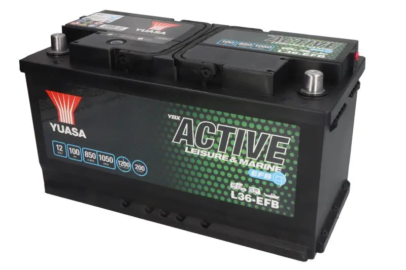 Akumulator YUASA 12V 100Ah/850A Active Leisure & Marine EFB (P+ biegun standardowy) 353x175x190 B03 - stopka o wysokości 10,5 mm (efb/głębokiego rozładowania/rozruchowo-zasilający) – L36-EFB