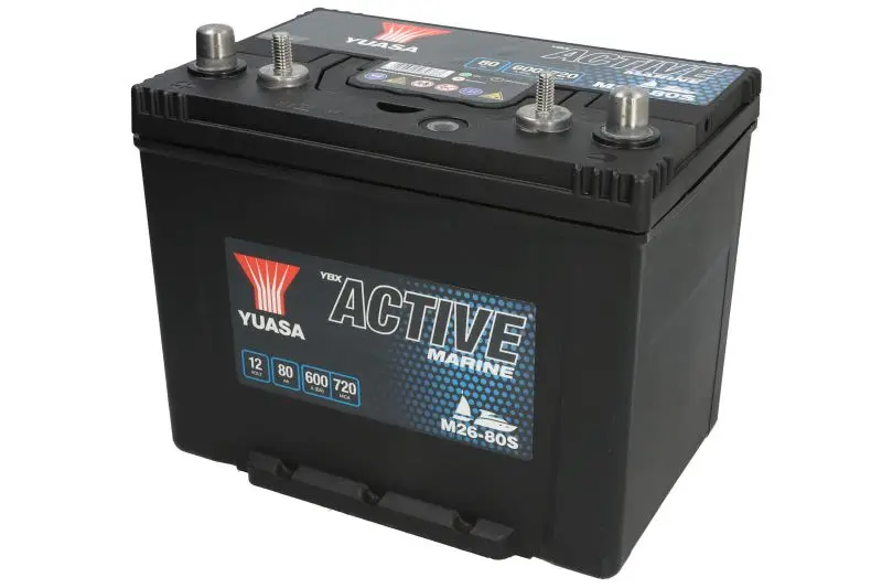 Akumulator YUASA 12V 80Ah/680A Active Marine Start (L+ biegun standardowy + gwintowany) 260x174x225 B9 - stopka o wysokości 29 mm (zasilający) – M26-80S