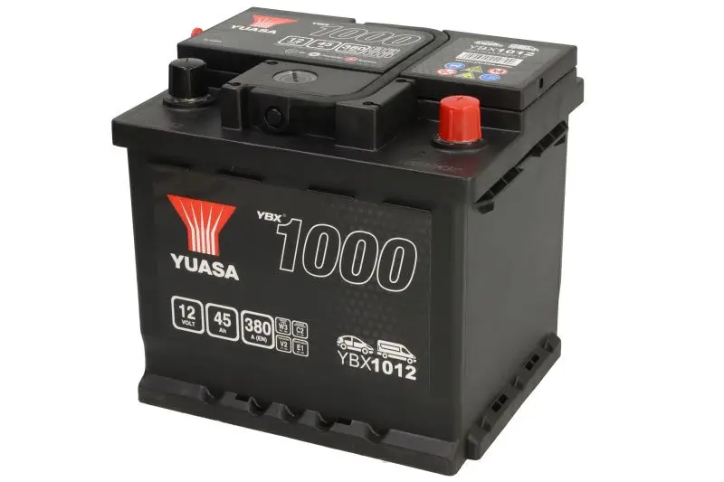 Akumulator YUASA 12V 45Ah/380A YBX1000 CaCa (P+ biegun standardowy) 207x175x190 B03 - stopka o wysokości 10,5 mm (rozruchowy) – YBX1012