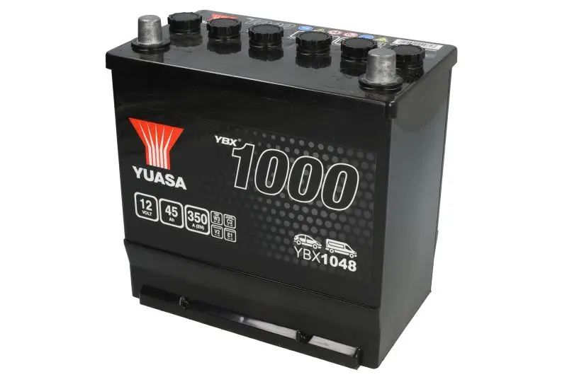 Akumulator YUASA 12V 45Ah/350A YBX1000 CaCa (P+ biegun standardowy) 220x135x225 B01 - stopka o wysokości 10,5 mm (rozruchowy) – YBX1048