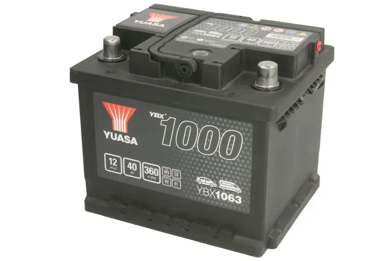 Akumulator YUASA 12V 40Ah/360A YBX1000 CaCa (P+ biegun standardowy) 207x175x175 B13 - stopka o wysokości 10,5 mm (rozruchowy) – YBX1063