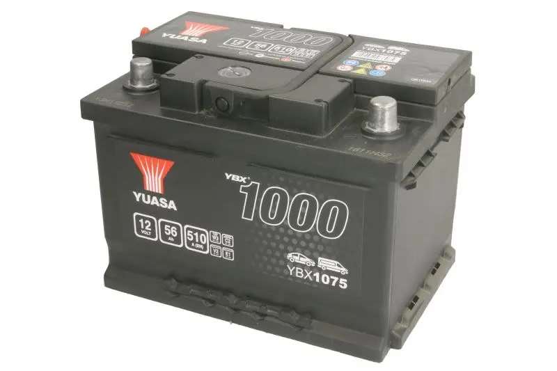 Akumulator YUASA 12V 56Ah/510A YBX1000 CaCa (P+ biegun standardowy) 243x175x175 B13 - stopka o wysokości 10,5 mm (rozruchowy) – YBX1075