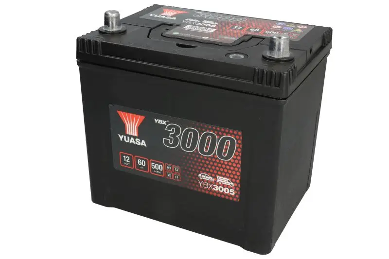 Akumulator YUASA 12V 60Ah/500A YBX3000 SMF (P+ biegun standardowy) 232x173x225 B00 - brak stopki mocującej (rozruchowy) – YBX3005