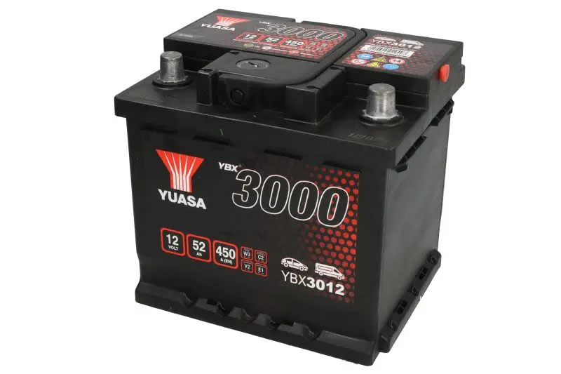 Akumulator YUASA 12V 52Ah/450A YBX3000 SMF (P+ biegun standardowy) 207x175x190 B13 - stopka o wysokości 10,5 mm (rozruchowy) – YBX3012