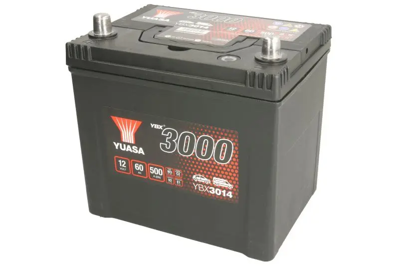 Akumulator YUASA 12V 60Ah/500A YBX3000 SMF (L+ biegun standardowy) 232x173x225 B00 - brak stopki mocującej (rozruchowy) – YBX3014