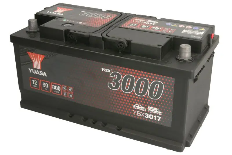 Akumulator YUASA 12V 90Ah/800A YBX3000 SMF (P+ biegun standardowy) 353x175x175 B03 - stopka o wysokości 10,5 mm (rozruchowy) – YBX3017