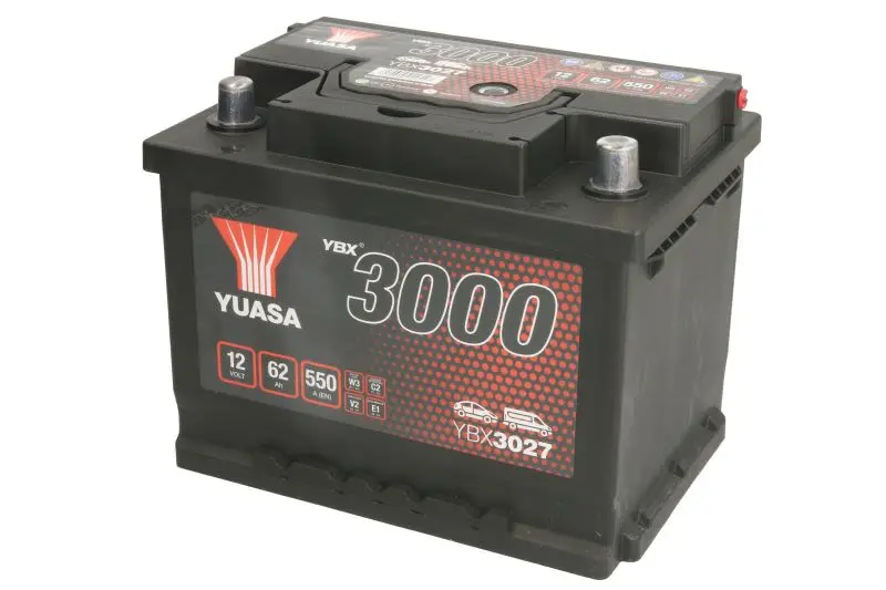 Akumulator YUASA 12V 62Ah/550A YBX3000 SMF (P+ biegun standardowy) 243x175x190 B13 - stopka o wysokości 10,5 mm (rozruchowy) – YBX3027