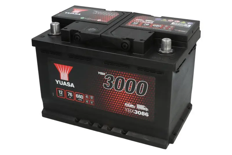 Akumulator YUASA 12V 76Ah/680A YBX3000 SMF (L+ biegun standardowy) 278x175x190 B03 - stopka o wysokości 10,5 mm (rozruchowy) – YBX3086