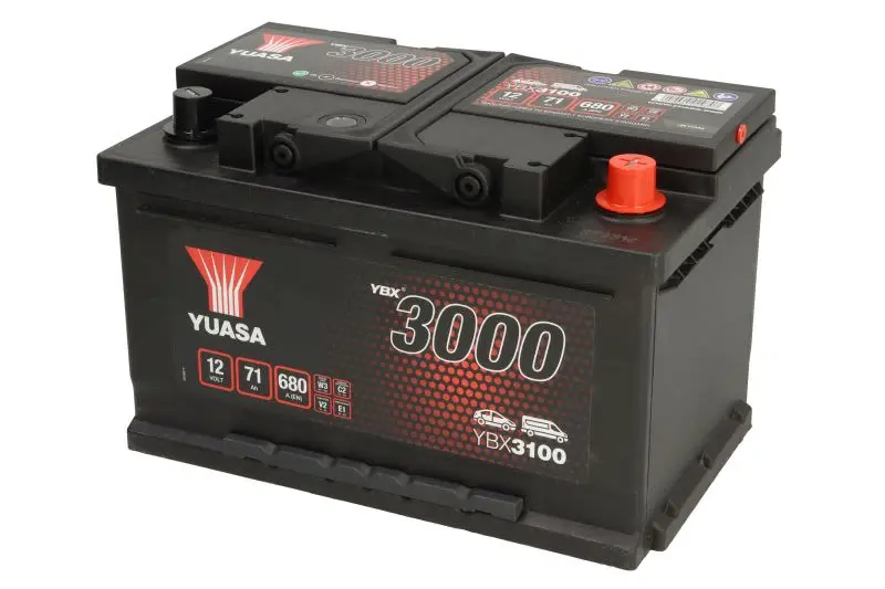 Akumulator YUASA 12V 71Ah/680A YBX3000 SMF (P+ biegun standardowy) 278x175x175 B13 - stopka o wysokości 10,5 mm (rozruchowy) – YBX3100