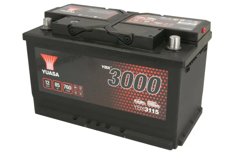 Akumulator YUASA 12V 85Ah/760A YBX3000 SMF (P+ biegun standardowy) 317x175x190 B03 - stopka o wysokości 10,5 mm (rozruchowy) – YBX3115