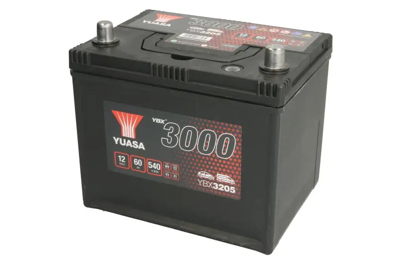 Akumulator YUASA 12V 60Ah/540A YBX3000 SMF (P+ biegun standardowy) 230x174x205 B01 - stopka o wysokości 10,5 mm (rozruchowy) – YBX3205