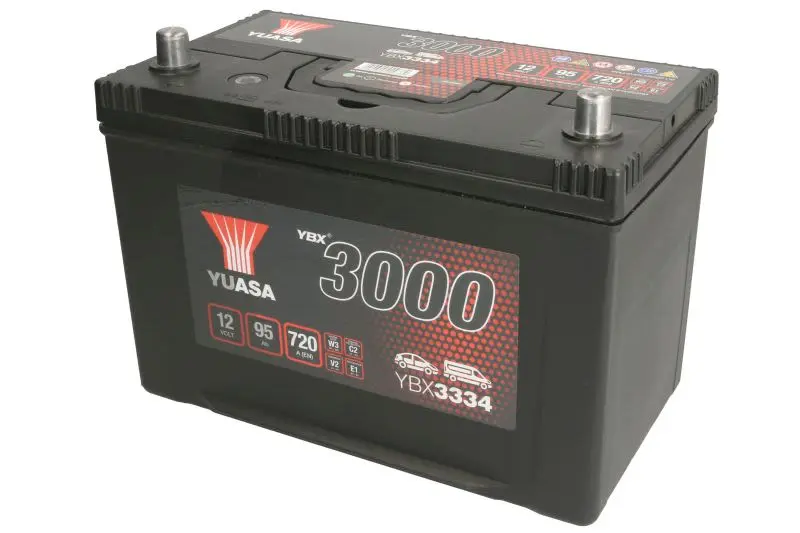 Akumulator YUASA 12V 95Ah/720A YBX3000 SMF (L+ biegun standardowy) 303x174x225 B01 - stopka o wysokości 10,5 mm (rozruchowy) – YBX3334