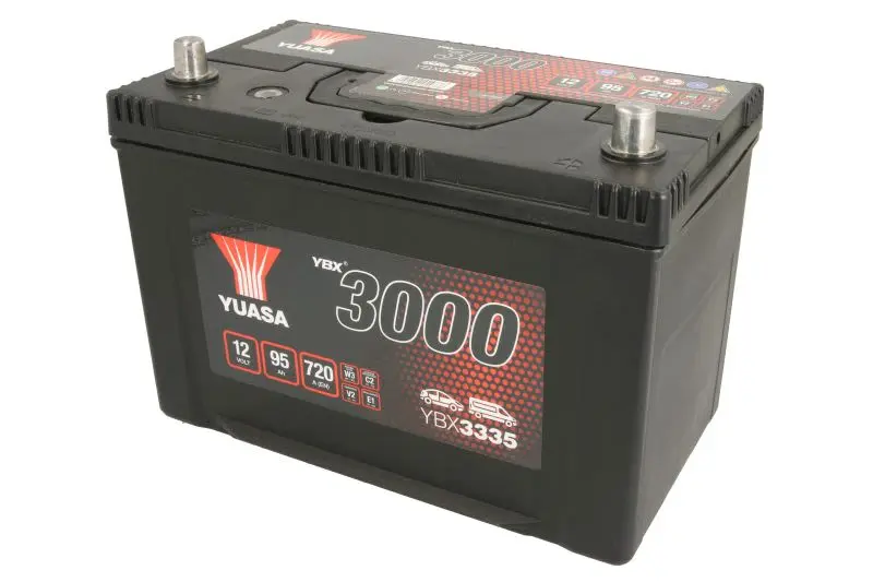 Akumulator YUASA 12V 95Ah/720A YBX3000 SMF (P+ biegun standardowy) 303x174x225 B01 - stopka o wysokości 10,5 mm (rozruchowy) – YBX3335