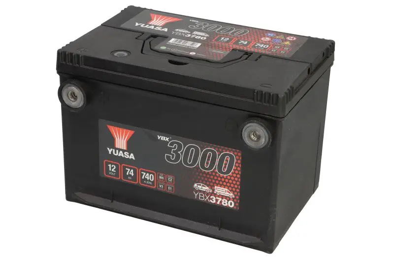 Akumulator YUASA 12V 74Ah/740A YBX3000 SMF (L+ wkładka gwintowana) 260x181x185 B01 - stopka o wysokości 10,5 mm (rozruchowy) – YBX3780