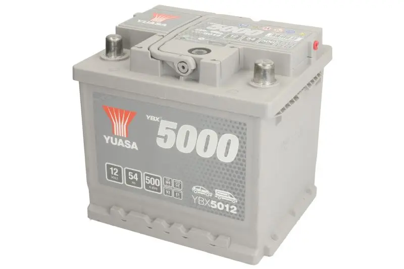 Akumulator YUASA 12V 54Ah/500A YBX5000 Silver High Performance SMF (P+ biegun standardowy) 207x175x190 B03 - stopka o wysokości 10,5 mm (rozruchowy) – YBX5012
