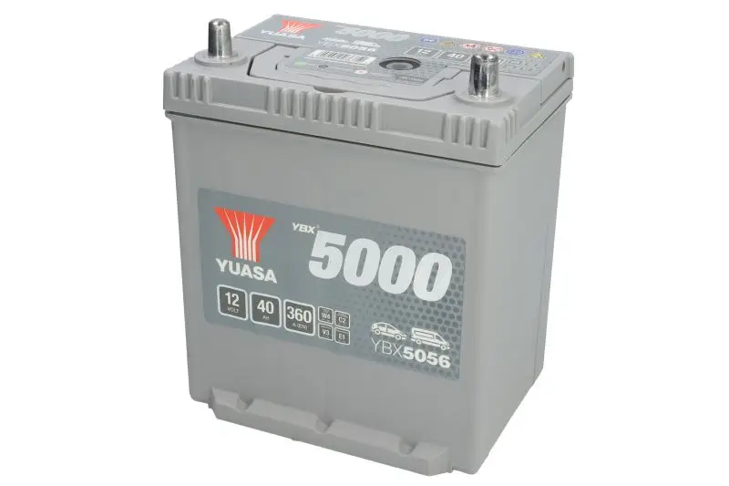 Akumulator YUASA 12V 40Ah/360A YBX5000 Silver High Performance SMF (P+ biegun cienki (pojazdy japońskie)) 187x130x223 B01 - stopka o wysokości 10,5 mm (rozruchowy) – YBX5056
