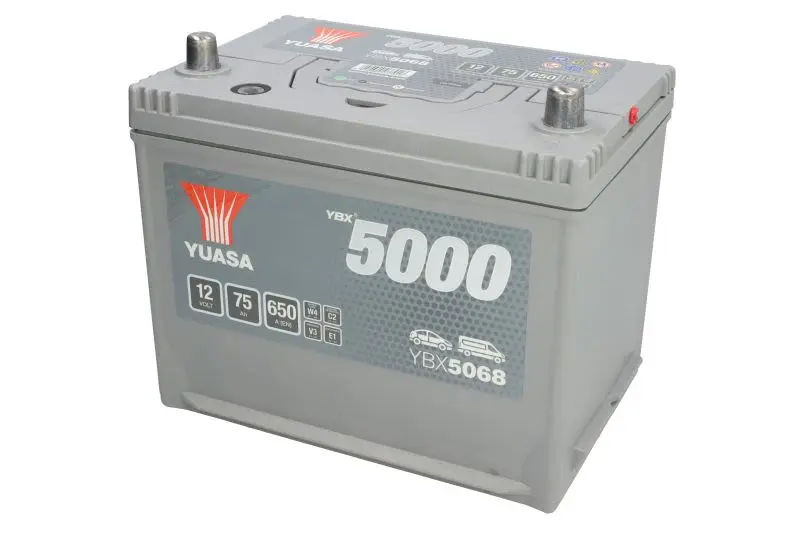 Akumulator YUASA 12V 75Ah/650A YBX5000 Silver High Performance SMF (P+ biegun standardowy) 269x174x223 B9 - stopka o wysokości 29 mm (rozruchowy) – YBX5068